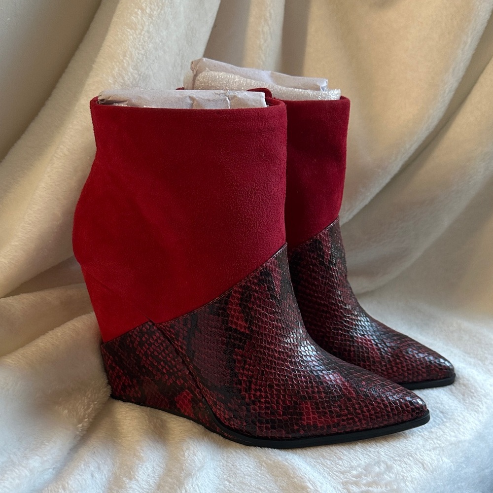 Jessica Simpson Red Snakeskin Wedge Ankle Boots